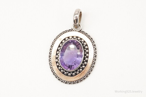 Large Vintage Amethyst Two Tone Sterling Silver P… - image 3