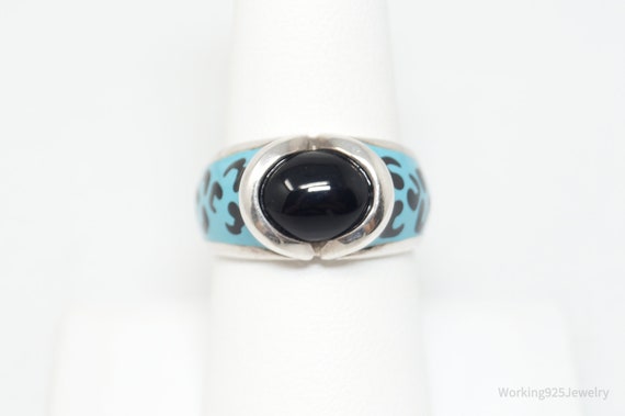 Vintage Onyx Robins Egg Blue & Black Enamel Cheet… - image 2