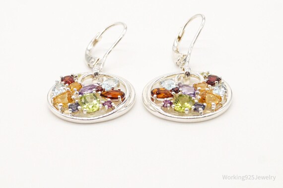 Multi Gemstones Sterling Silver Dangle Earrings - image 4
