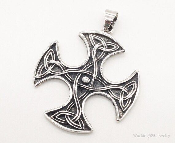 Large Vintage Celtic Cross Sterling Silver Pendant - image 1