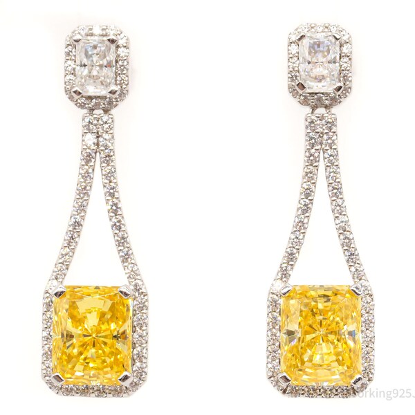 Designer Daniel K Clear & Canary Yellow Simulated Diamond Rhodium Finish Sterling Silver Earrings