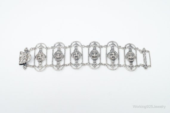 Antique Mask Sterling Silver Panel Bracelet - image 2