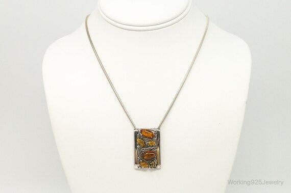 Vintage Multi Type Amber Sterling Silver Necklace - image 5