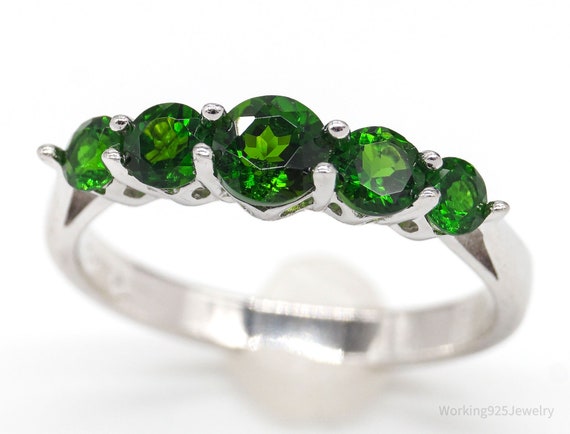 Vintage Designer Lab Emerald Sterling Silver Ring… - image 1