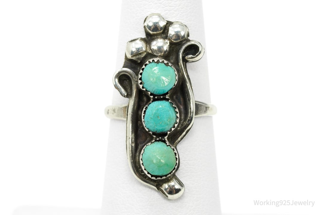 Vintage Native American Turquoise Unsigned Silver Ring - Size 6 - Etsy
