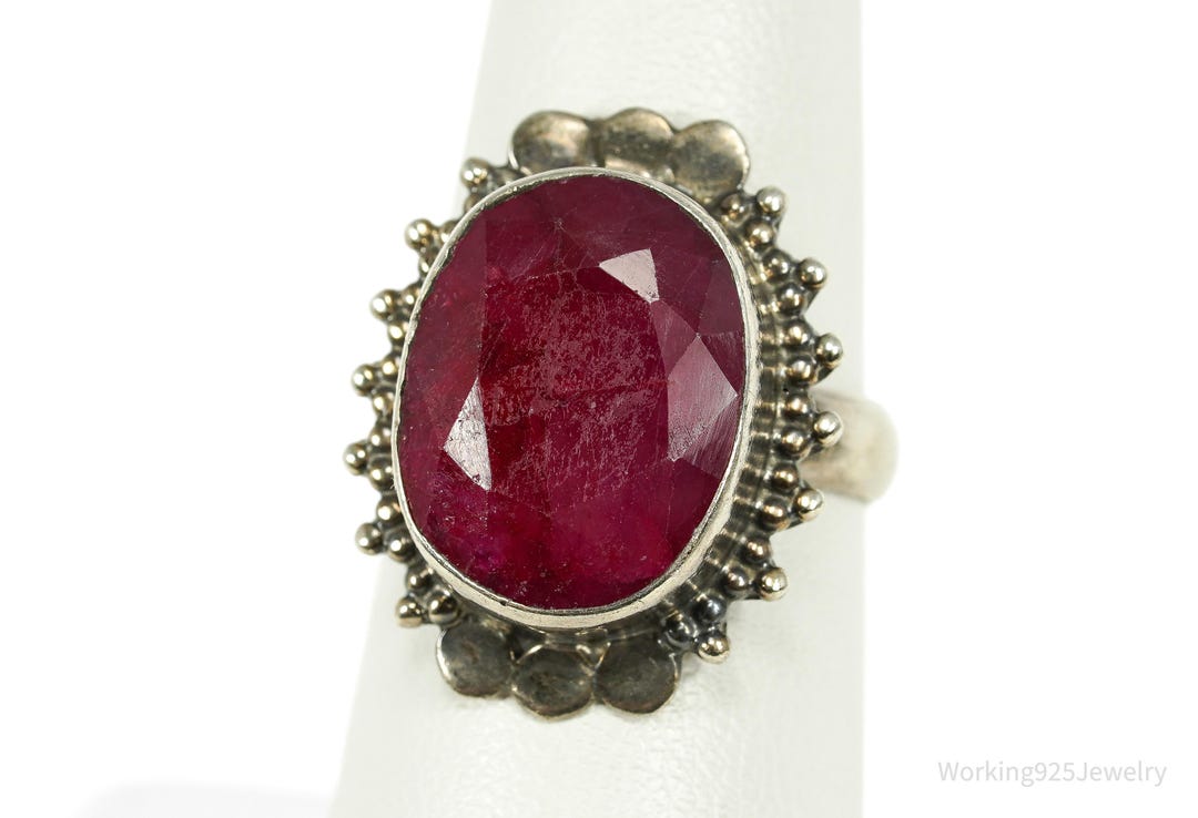 Vintage Large Ruby Sterling Silver Ring - Size 7 - Etsy