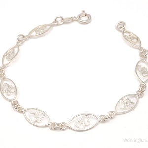 Vintage Italian Linked Hearts Sterling Silver Bracelet 7 3/8&quot;