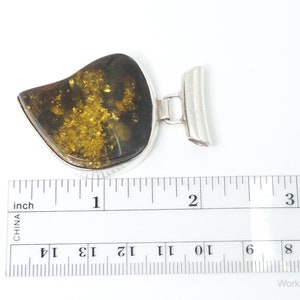 Large Vintage Amber Modernist Sterling Silver Necklace Pendant image 7