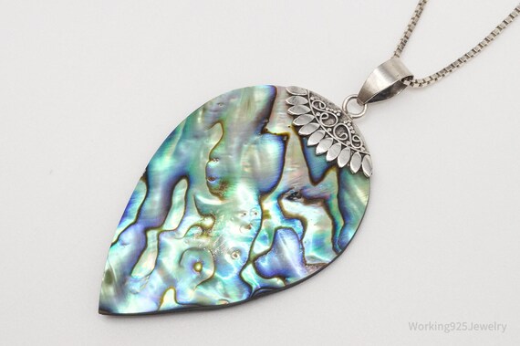Vintage Large Abalone Paua Shell Sterling Silver … - image 7
