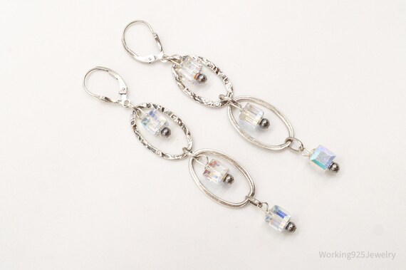 Long Vintage Crystal Sterling Silver Earrings - image 6