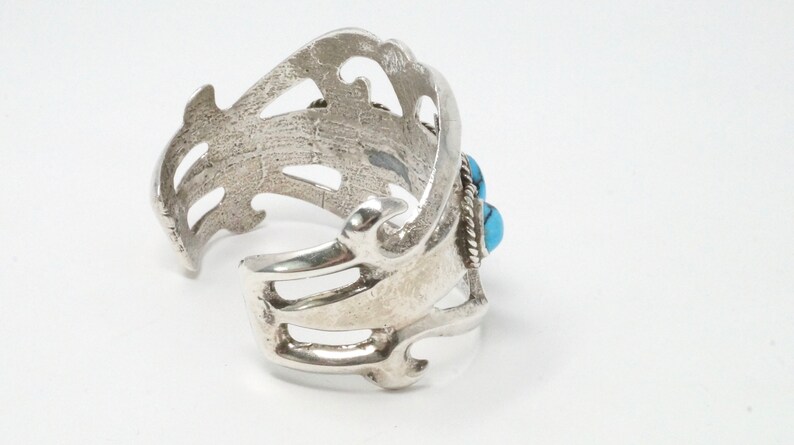 Vintage Native American Sand Cast Handmade Sterling Silver Turquoise Cuff Bracelet 699012076