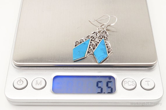 Vintage Blue Turquoise Sterling Silver Earrings - image 9