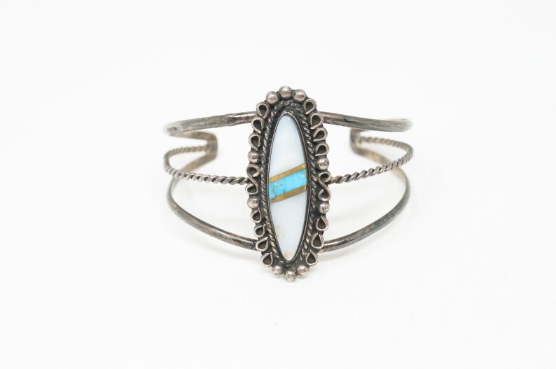 Vintage Native American Nila Cook Johnson Turquoise MOP Sterling Silver Bracelet image 1