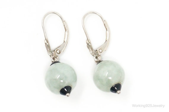 Vintage Jade Sterling Silver Earrings - image 4