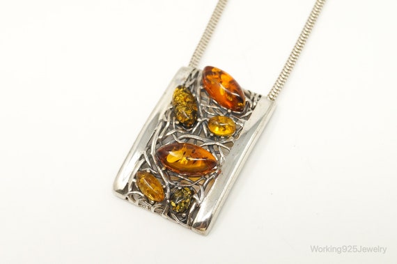 Vintage Multi Type Amber Sterling Silver Necklace - image 2