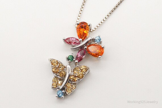 Vintage Multiple Gemstone Butterflies Sterling Si… - image 3