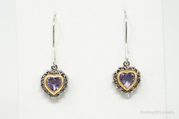 Designer FAS Gold Vermeil Amethyst Hearts Sterlin… - image 2