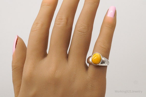 Vintage Yellow Amber Sterling Silver Ring - Size … - image 8