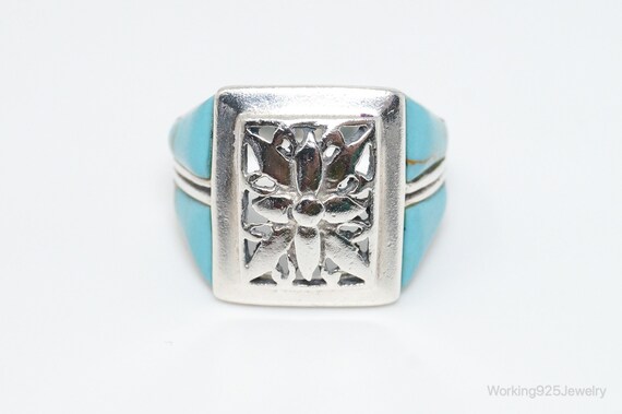 Vintage Thai Designer Turquoise Sterling Silver R… - image 2