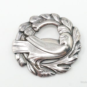 Antique Bird Sterling Silver Brooch Pin