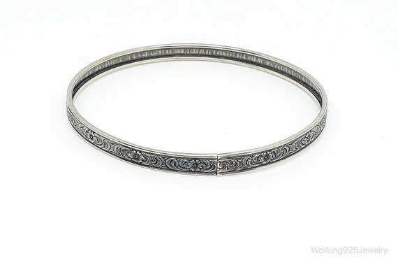 Antique Floral Pattern Sterling Silver Bangle Bra… - image 6