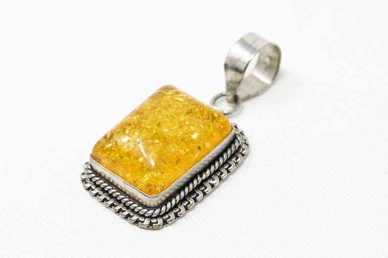 Large Vintage Amber Modernist Sterling Silver Necklace Pendant image 3