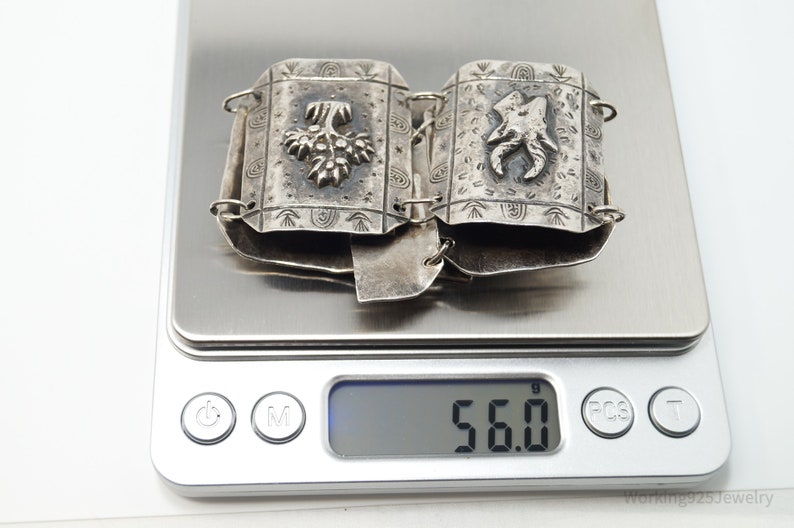 Large Vintage South Africa Life Sterling Silver Panel Bracelet