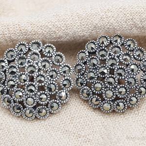 Vintage Judith Jack Marcasite Sterling Silver Clip On Earrings