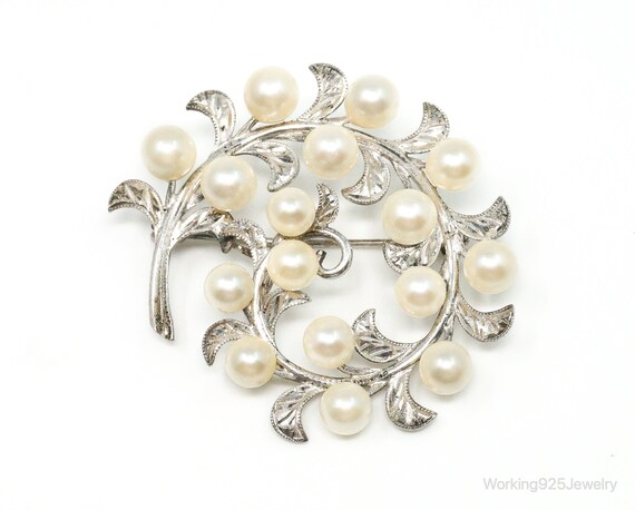 Large Antique Faux Pearl Sterling Silver Brooch Pi