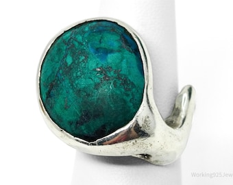 Vintage Azurite Malachite Modernist Style Silver Ring - Size 6.5