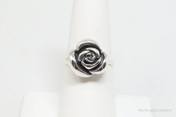 Vintage 3D Rose Flower Sterling Silver Cocktail R… - image 2
