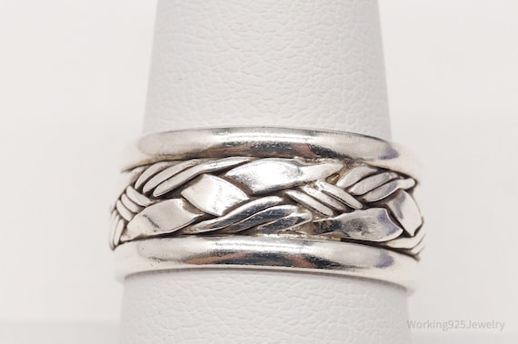 Vintage Weave Braid Sterling Silver Band Ring - S… - image 2