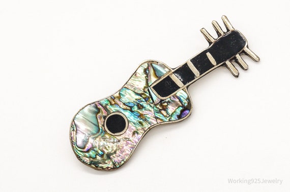 Vintage Mexico Abalone Paua Shell Guitar Alpaca Silver Brooch Etsy 日本