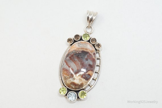 Vintage Large Brown Crazy Lace Agate Peridot Ster… - image 4