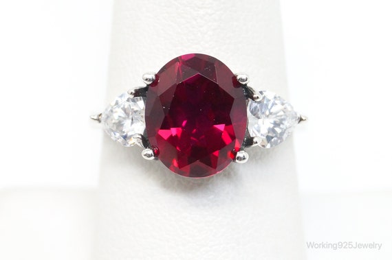 Vintage Large Lab Ruby DQCZ Sterling Silver Ring … - image 2