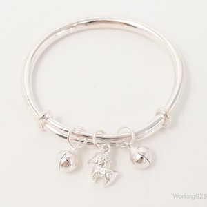 Vintage Charm Jingle Bell 999 Fine Silver Bangle Baby Kids Bracelet