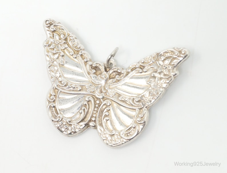 Antique Designer WALLACE Motif Floral Butterfly Sterling Silver Pendant