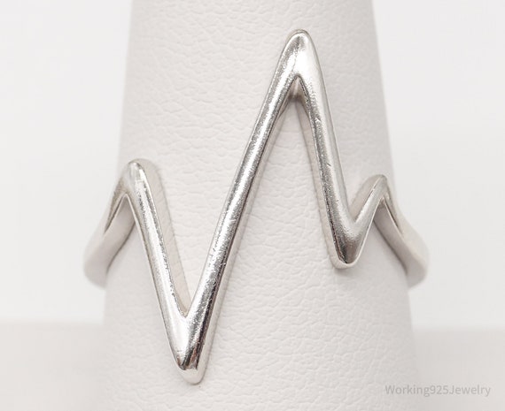 Vintage Modernist Style Wave Heartbeat Sterling S… - image 3