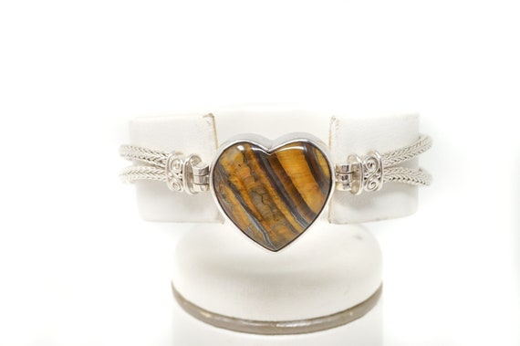 Vintage Designer Sajen Tigers Eye Heart Snake Cha… - image 3