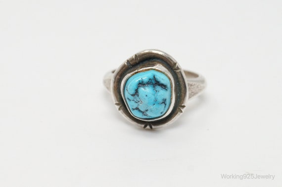 Vintage Native American Turquoise Unsigned Sterli… - image 4