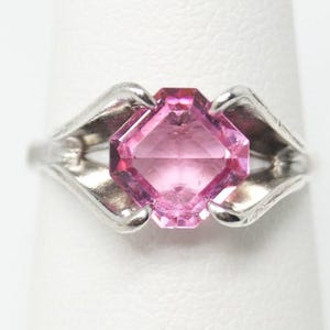 Antique Joseph Esposito Espo Pink Art Glass Sterling Silver Ring Size 4.75