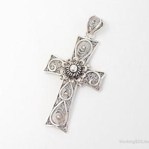 Large Designer DGS Intricate Filigree Cross Sterling Silver Pendant