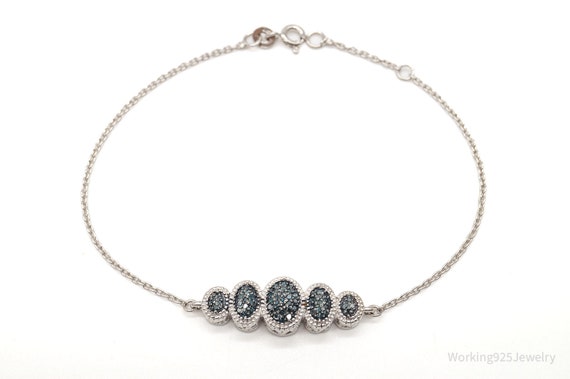 Vintage Blue Diamond Sterling Silver Bracelet - image 2