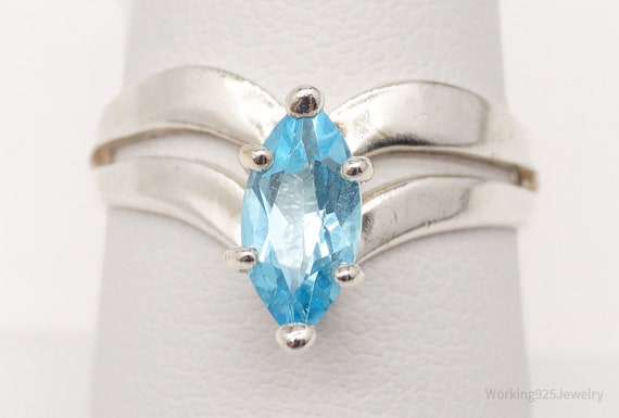 Vintage Designer Blue Topaz Sterling Silver Ring … - image 1