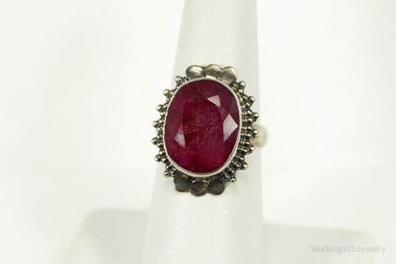 Vintage Large Ruby Sterling Silver Ring - Size 7 - image 3