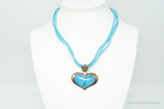 Designer SX Turquoise Heart Sterling Silver Cord … - image 1