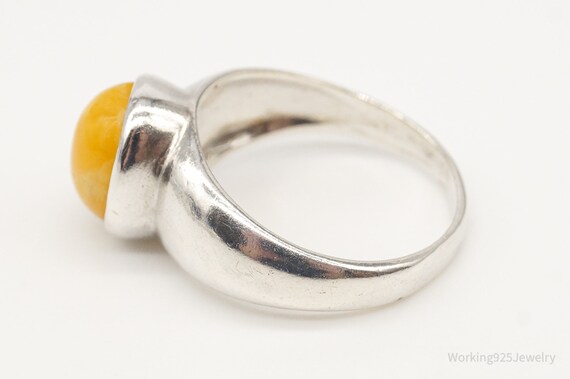 Vintage Yellow Amber Sterling Silver Ring - Size … - image 5