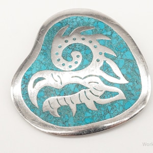 Vintage Taxco Mexico Turquoise Eagle Head Silver Brooch Pin
