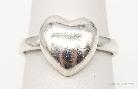 Vintage Sliding Heart Sterling Silver Ring - Size… - image 1
