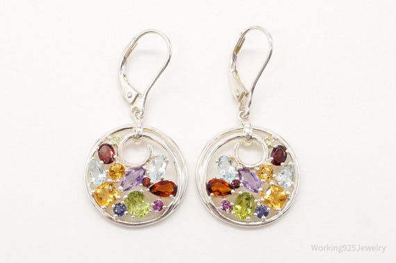 Multi Gemstones Sterling Silver Dangle Earrings - image 2